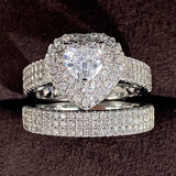 Double Set Heart Rings Women CZ Ring Jewelry