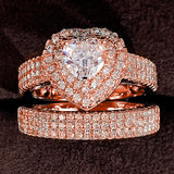 Double Set Heart Rings Women CZ Ring Jewelry