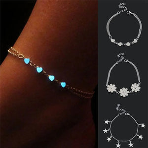 Luminous Anklet Bracelet Women Love/Star/Flower Charm Ankle Chain