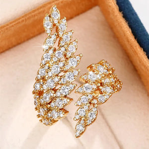Wings Rings Sparkling CZ Crystal Silver Opening Rings Adjustable
