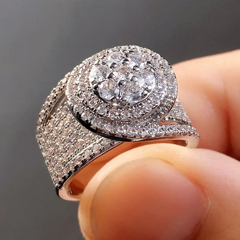 CZ Rings Women Gold/Silver Wedding Proposal Engagement Bands
