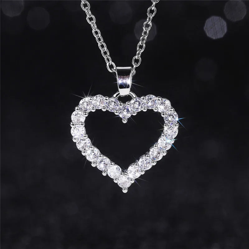 Princess Heart Pendant Necklace Silver Jewelry for Women