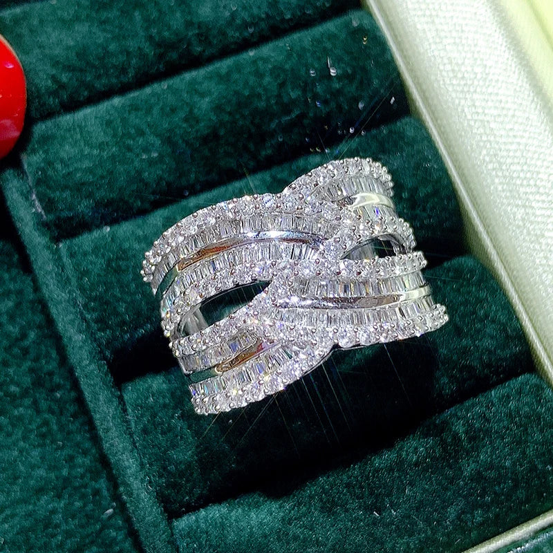 Sparkling Women's CZ Wide Ring for Wedding Party