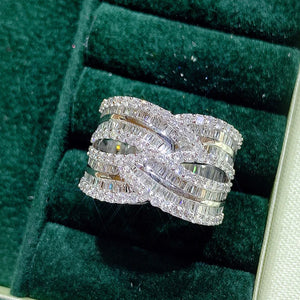 Sparkling Women's CZ Wide Ring for Wedding Party