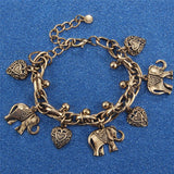 Boho Elephant Chain Ankle Anklets for Women Silver/Gold Heart Charms Bracelet