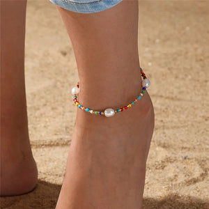 Boho Rainbow Beads Anklets for Women Summer Beach Foot Jewelry