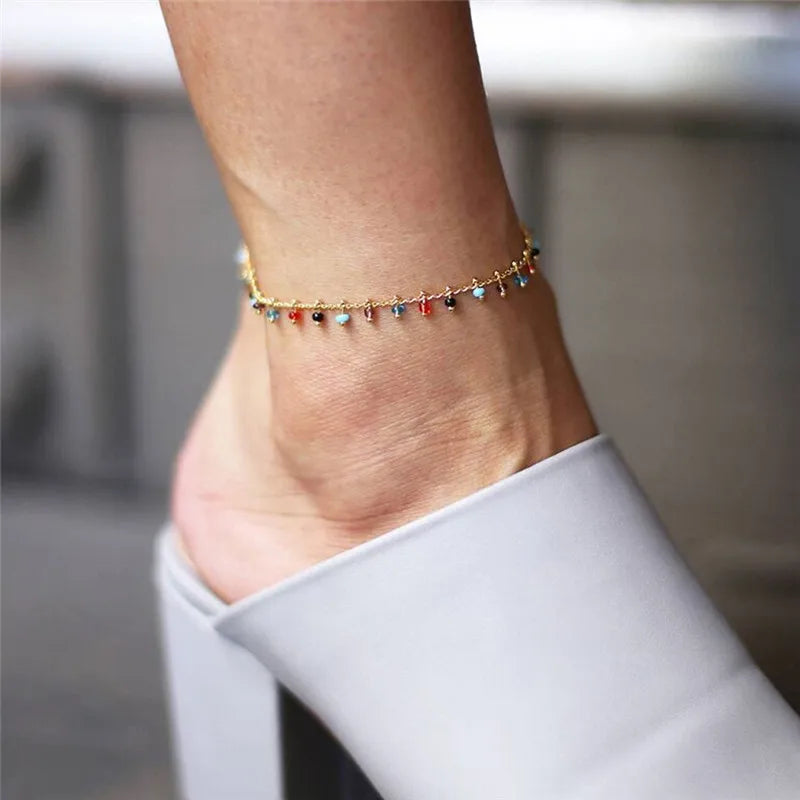 Boho Rainbow Beads Anklets for Women Summer Beach Foot Jewelry