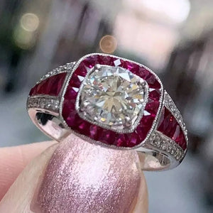 Red CZ Wedding Rings for Women Unique Engagement Anniversary Party Jewelry