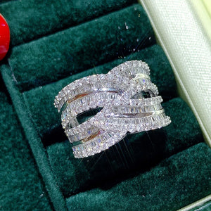 Crystal Cubic Zirconia Wide Twist Ring Women Jewelry Wedding Party Girl Ring