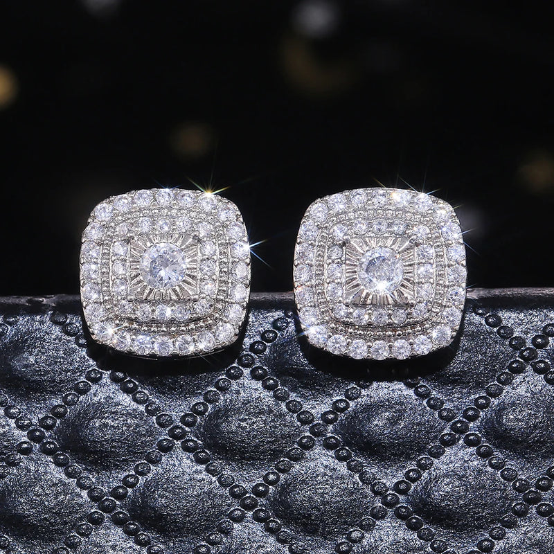 Princess Square CZ Stud Earrings, Classic Jewelry