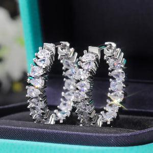 Pear-shaped CZ Hoop Earrings for Women Crystal Cubic Zircon