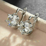 Silver U Shape Hoop Earrings Inlaid Cubic Zirconia Women Wedding Jewelry