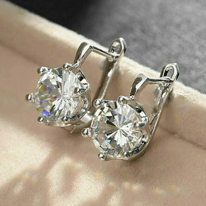 Silver U Shape Hoop Earrings Inlaid Cubic Zirconia Women Wedding Jewelry