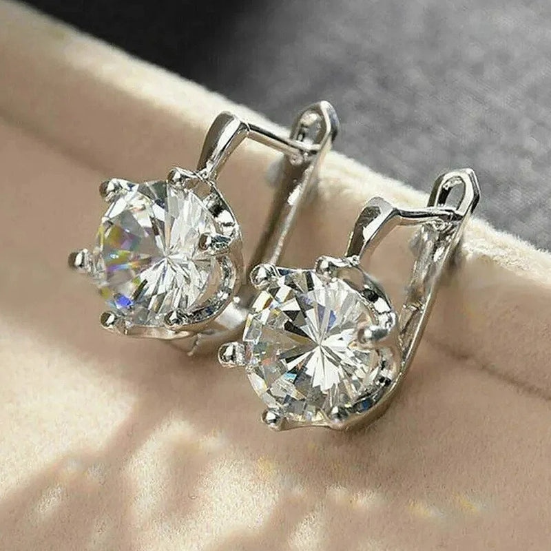 Silver U Shape Hoop Earrings Inlaid Cubic Zirconia Women Wedding Jewelry