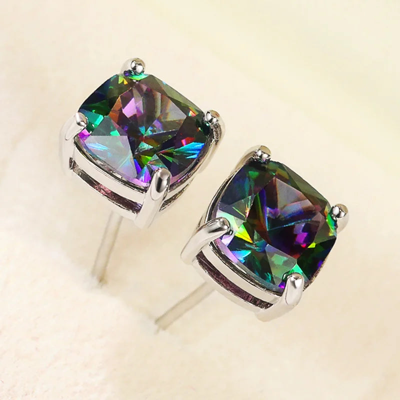 Classic Multicolor CZ Stud Earrings Stylish Female Accessories