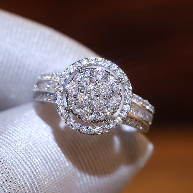 Round Watch Bridal Wedding Rings Full Paved CZ Lady Ring