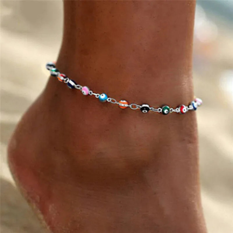 Colorful Bead Anklet Women Unique Boho Rainbow Epoxy Ankle Bracelet