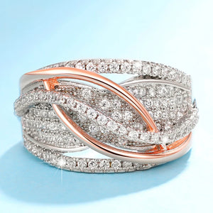 Two Tone Metal CZ Woman Ring Wedding Jewelry