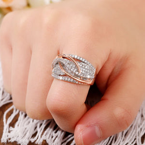 Two Tone Metal CZ Woman Ring Wedding Jewelry