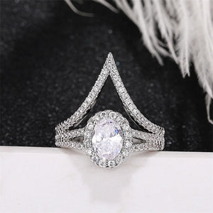 V Women Wedding Rings Silver Female Accessories Engagement Party CZ Jewelry