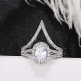 V Women Wedding Rings Silver Female Accessories Engagement Party CZ Jewelry