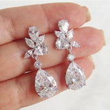 Crystal Drop Earrings CZ Women's Silver Jewelry