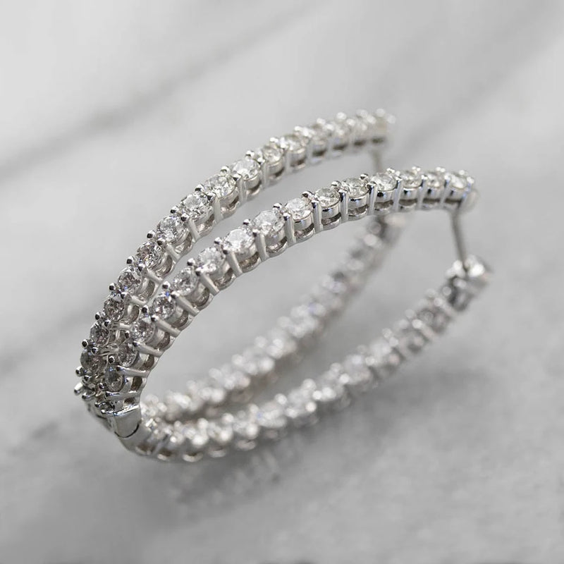 Oval Hoop Earring Micro Paved CZ Stone Women's Jewelry