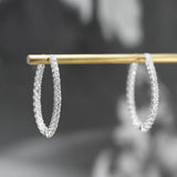 Oval Hoop Earring Micro Paved CZ Stone Women's Jewelry