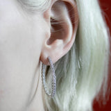 Oval Hoop Earring Micro Paved CZ Stone Women's Jewelry