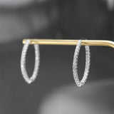 Oval Hoop Earring Micro Paved CZ Stone Women's Jewelry