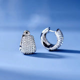 Small Hoop Earrings Sparkling CZ Stone Half Circle Design