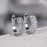 Silver U-Shaped Hoop Earrings with Crystal CZ Stone
