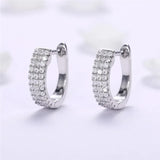 Silver U-Shaped Hoop Earrings with Crystal CZ Stone