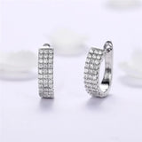 Silver U-Shaped Hoop Earrings with Crystal CZ Stone