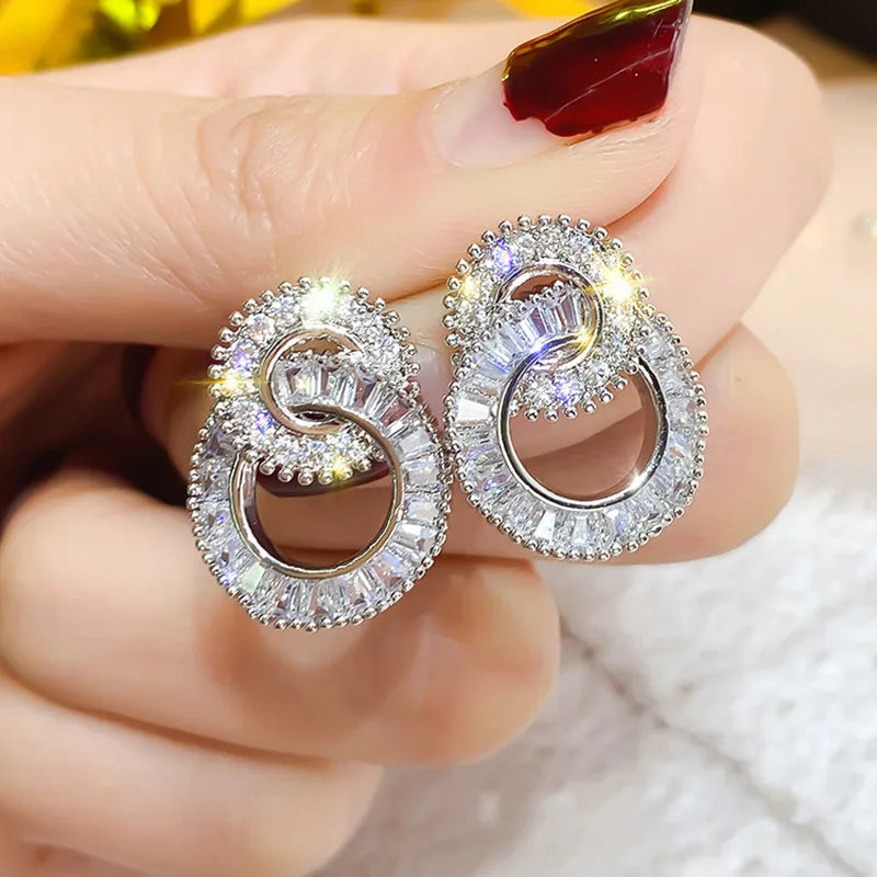 Crystal Zircon Shape 8 Women Stud Earrings Wedding Party