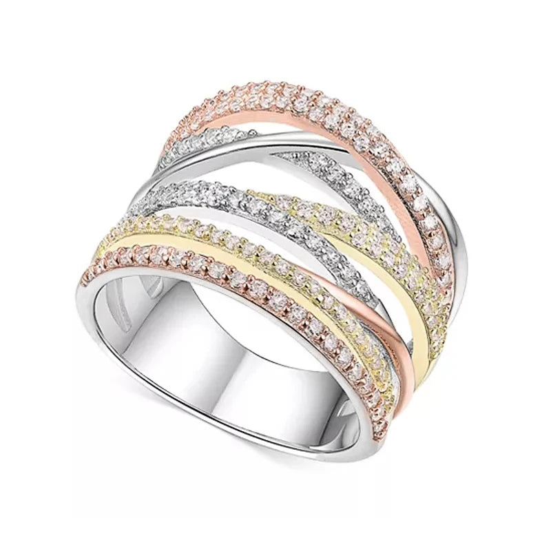 Crystal Zircon Stone Cross Bridal Band Ring High Bling Bling
