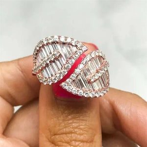 Rose CZ Leaf Double Rings Women's Statement Jewelry