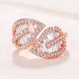 Rose CZ Leaf Double Rings Women's Statement Jewelry