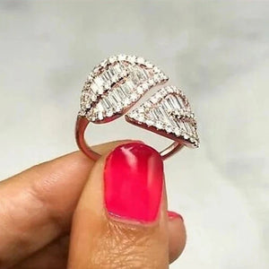 Rose CZ Leaf Double Rings Women's Statement Jewelry
