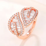 Rose CZ Leaf Double Rings Women's Statement Jewelry