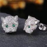 Leopard Head Stud Earrings Green Eyes CZ Stone Classic Animal Jewelry