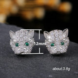 Leopard Head Stud Earrings Green Eyes CZ Stone Classic Animal Jewelry