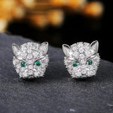 Leopard Head Stud Earrings Green Eyes CZ Stone Classic Animal Jewelry