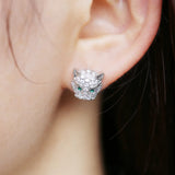 Leopard Head Stud Earrings Green Eyes CZ Stone Classic Animal Jewelry