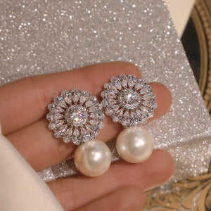 Romantic Bridal Wedding Earrings with Cubic Zircon Pearl