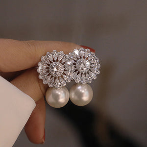 Romantic Bridal Wedding Earrings with Cubic Zircon Pearl