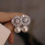 Romantic Bridal Wedding Earrings with Cubic Zircon Pearl