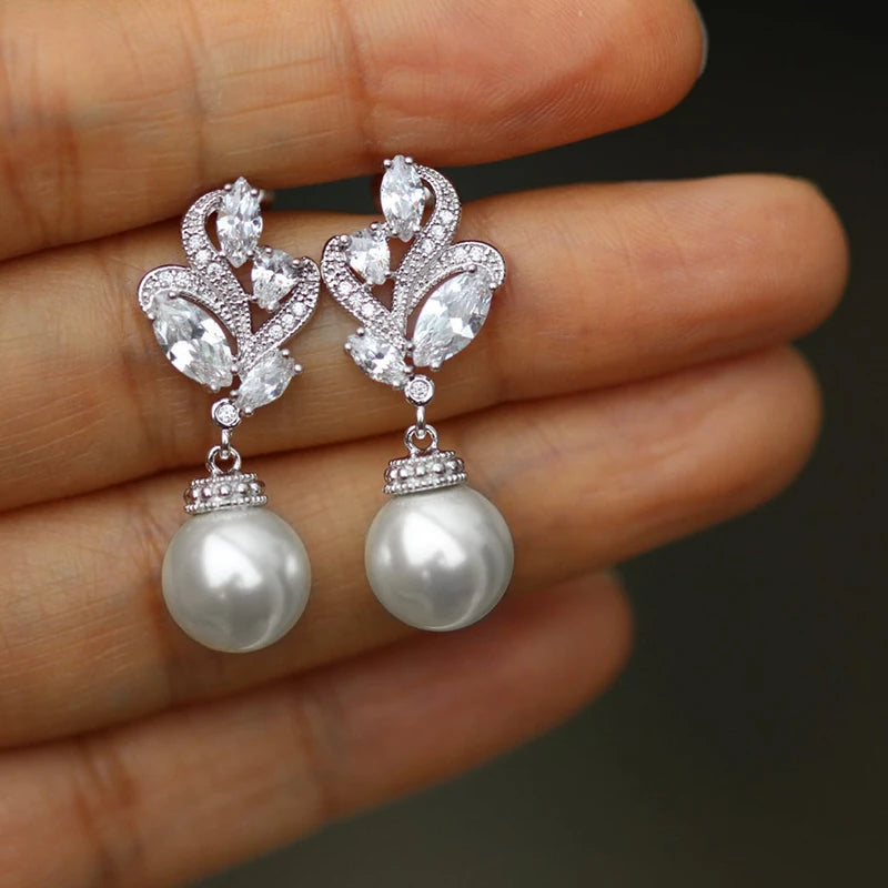 Pearl Dangle Earrings Silver Fresh Statement Jewelry
