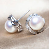 CZ Flower Shape Pearl Stud Earrings Wedding Jewelry