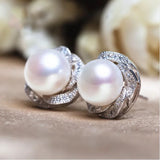 CZ Flower Shape Pearl Stud Earrings Wedding Jewelry